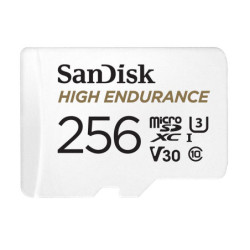 SanDisk High Endurance 256GB microSD 100MB/s 40MB/s 20K hrs 4K UHD C10 U3 V30 -40Â°C to 85Â°C Heat Freeze Shock Temperature Wate