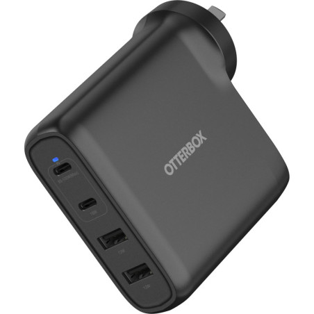 OtterBox 100W Four Port USB-C (Type I) PD Fast GaN Wall Charger - Black (78-81355), Dual USB-C (100W+18W), Dual USB-A (18W), 2 Y