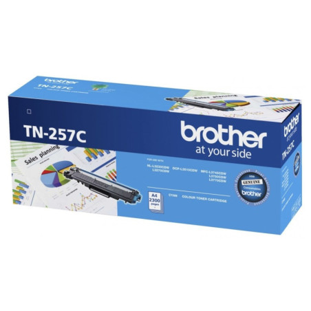 Brother TN-257C  Cyan High Yield Toner Cartridge to Suit -  HL-3230CDW/3270CDW/DCP-L3015CDW/MFC-L3745CDW/L3750CDW/L3770CDW (2,30